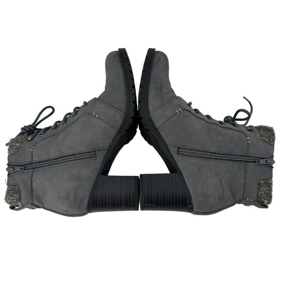 Kim Rogers Tori Boots Gray Fleece Lined Size 7.5 Lugged Sole Cuffed Block Heel - Picture 2 of 9